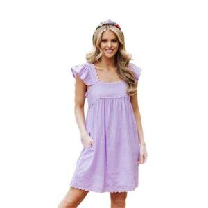J. Marie Beckley Dress Lavender Purple Ruffle Sleeve Embroidered Spring NWT XS-L
